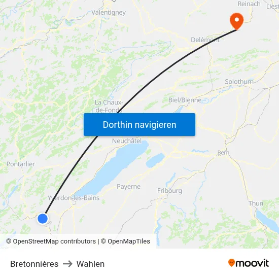 Bretonnières to Wahlen map