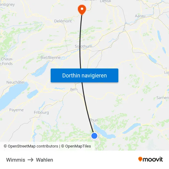 Wimmis to Wahlen map