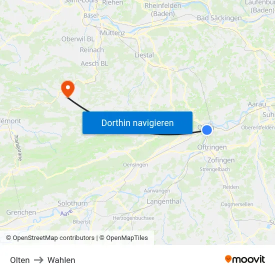 Olten to Wahlen map