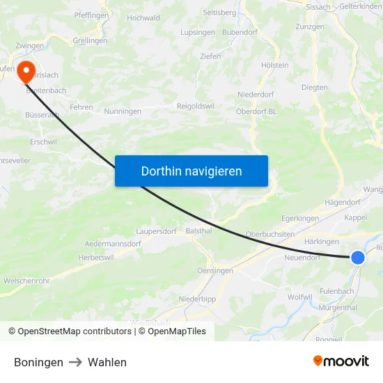 Boningen to Wahlen map