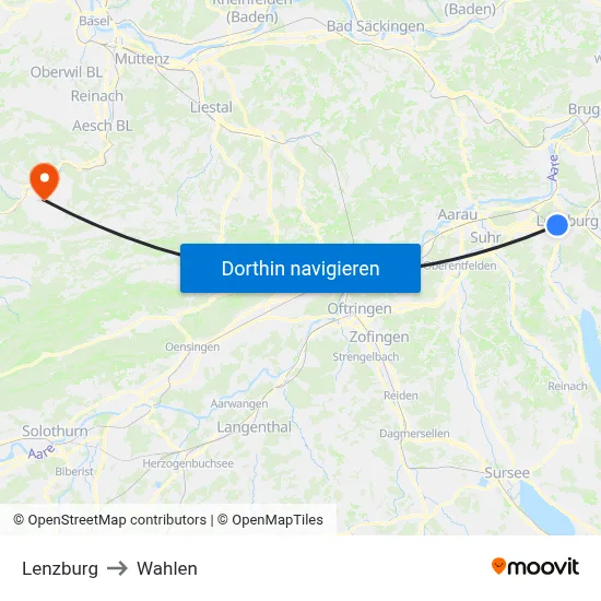 Lenzburg to Wahlen map