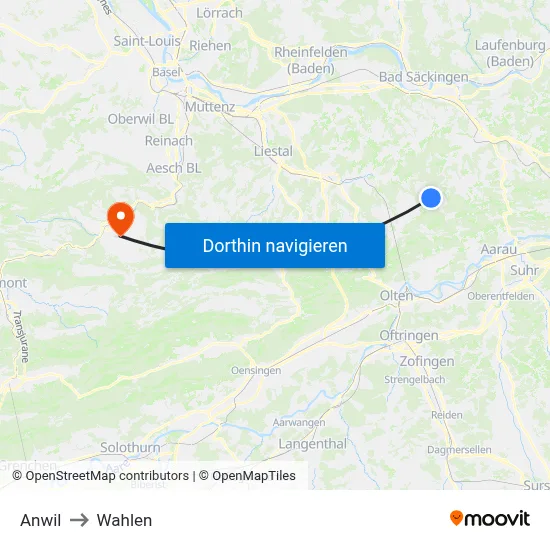 Anwil to Wahlen map