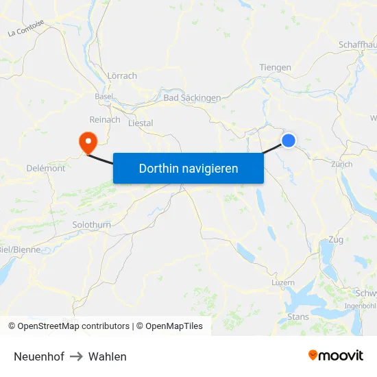 Neuenhof to Wahlen map