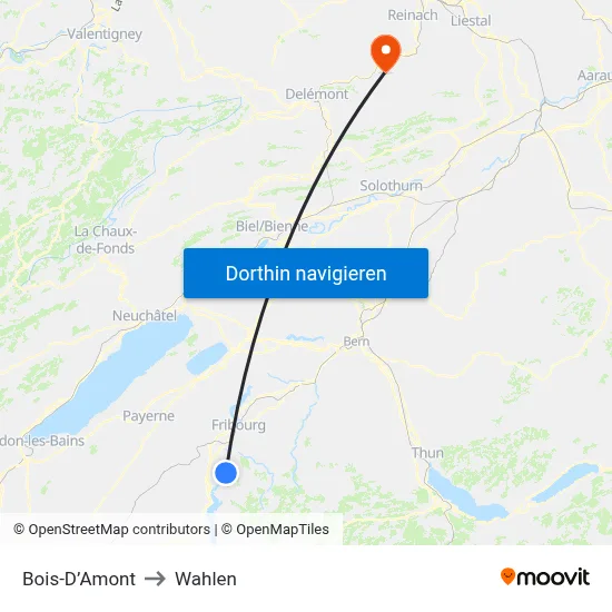 Bois-D’Amont to Wahlen map
