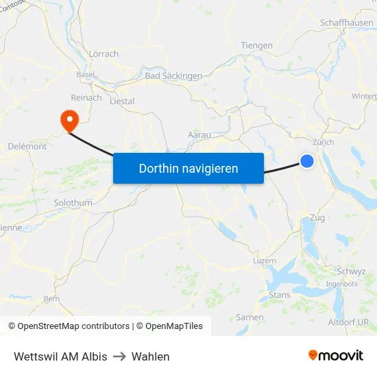 Wettswil AM Albis to Wahlen map