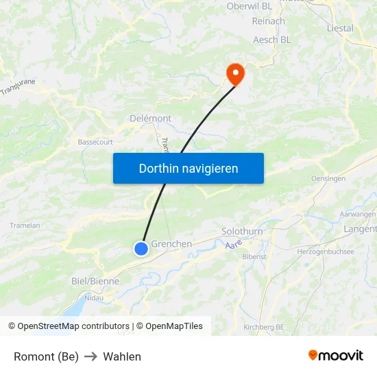 Romont (Be) to Wahlen map
