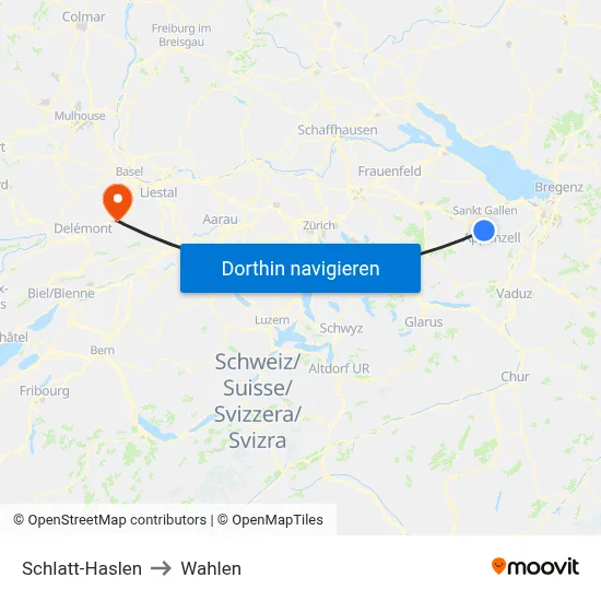 Schlatt-Haslen to Wahlen map
