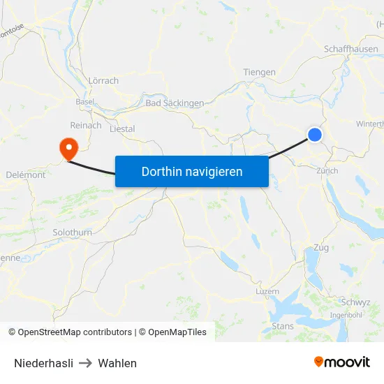 Niederhasli to Wahlen map