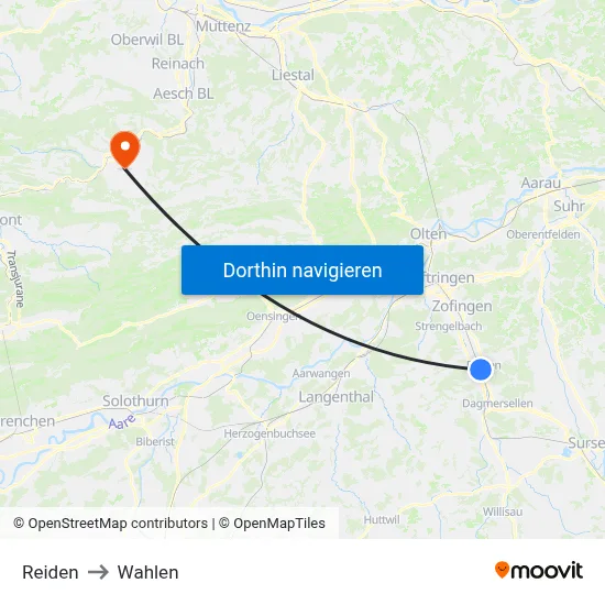 Reiden to Wahlen map
