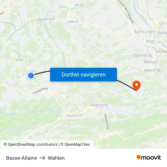 Basse-Allaine to Wahlen map