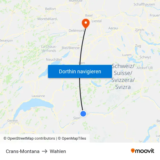 Crans-Montana to Wahlen map