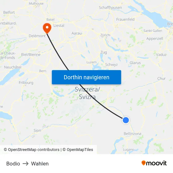 Bodio to Wahlen map