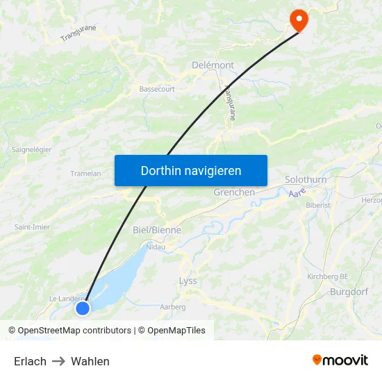 Erlach to Wahlen map