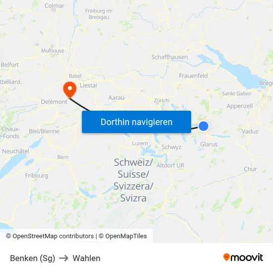 Benken (Sg) to Wahlen map