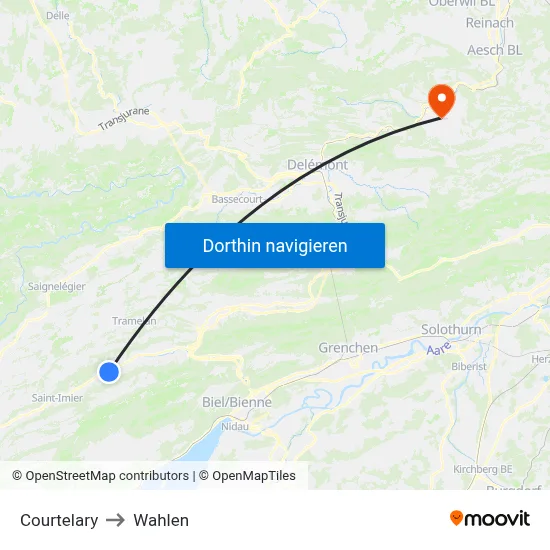 Courtelary to Wahlen map
