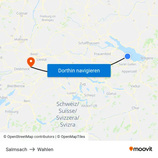 Salmsach to Wahlen map