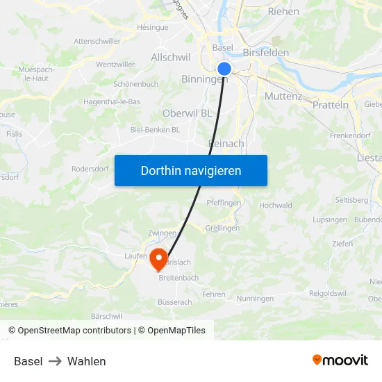 Basel to Wahlen map