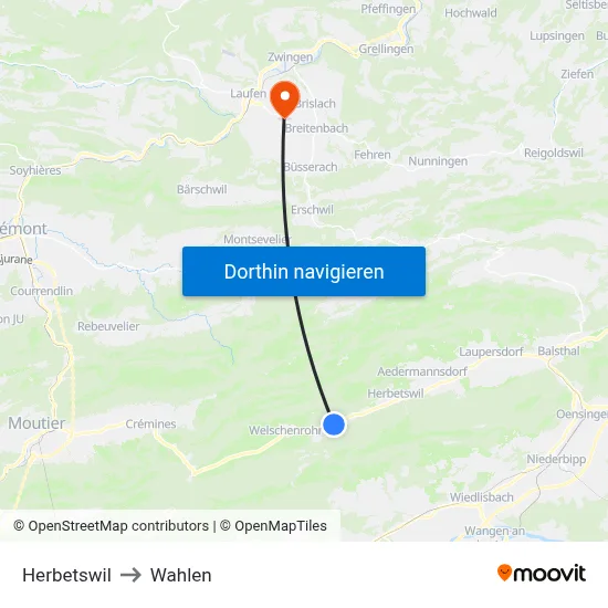 Herbetswil to Wahlen map