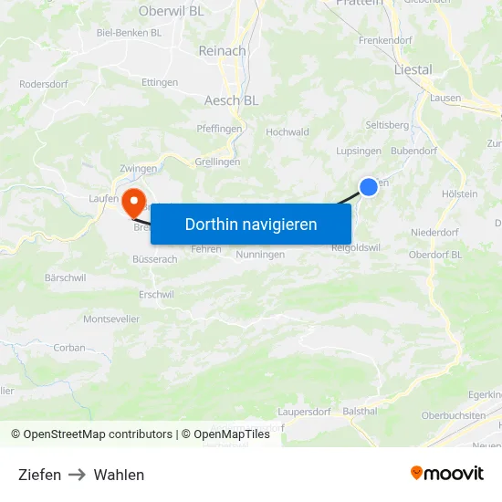 Ziefen to Wahlen map