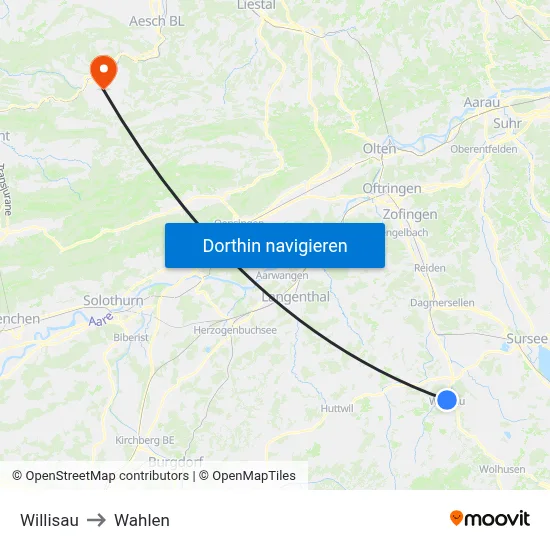 Willisau to Wahlen map