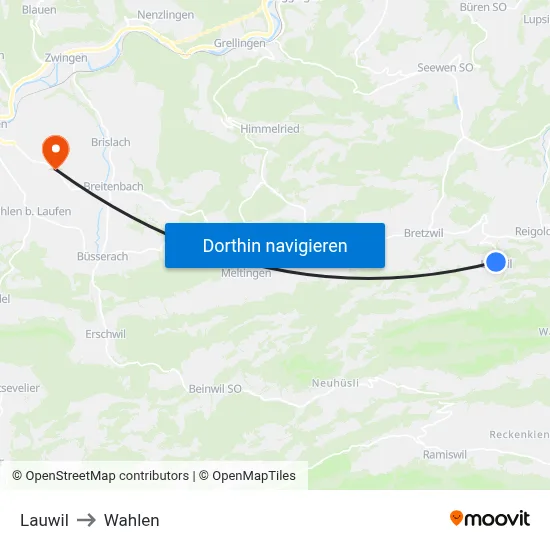 Lauwil to Wahlen map
