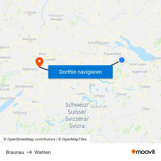 Braunau to Wahlen map