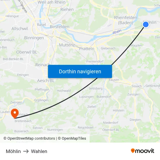 Möhlin to Wahlen map