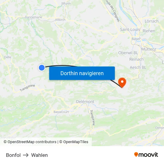 Bonfol to Wahlen map