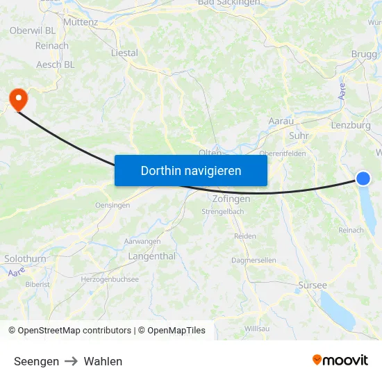 Seengen to Wahlen map