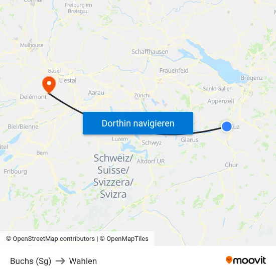 Buchs (Sg) to Wahlen map