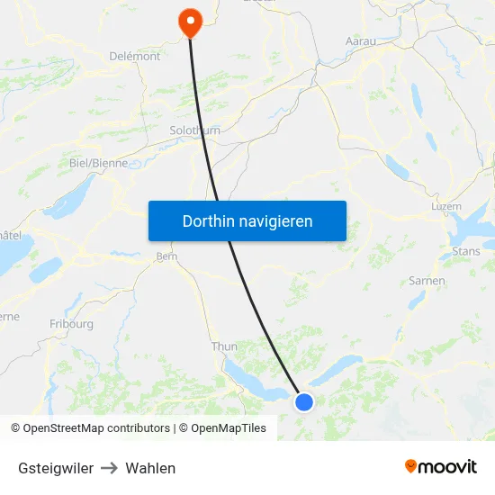 Gsteigwiler to Wahlen map