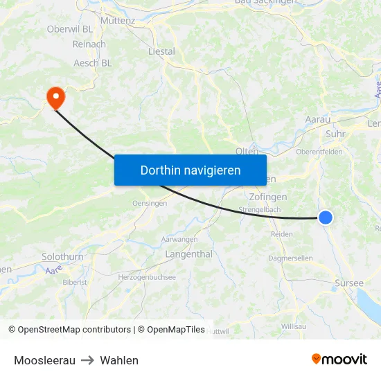 Moosleerau to Wahlen map