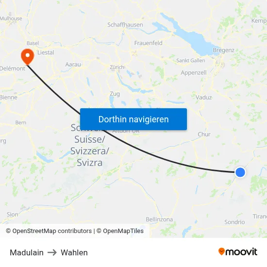 Madulain to Wahlen map