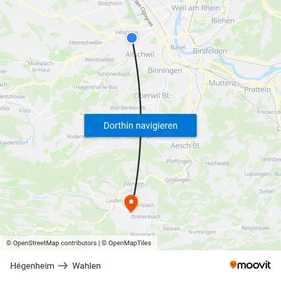 Hégenheim to Wahlen map