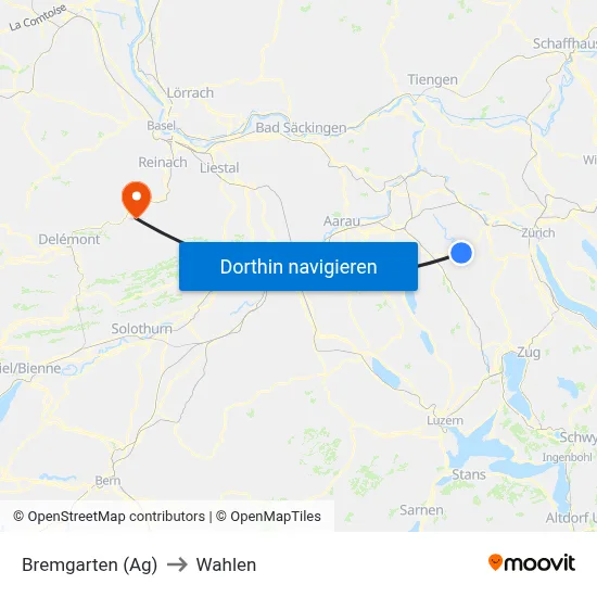 Bremgarten (Ag) to Wahlen map