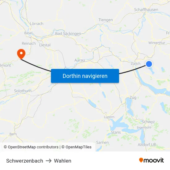 Schwerzenbach to Wahlen map