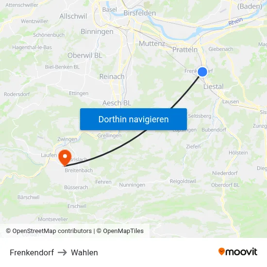 Frenkendorf to Wahlen map