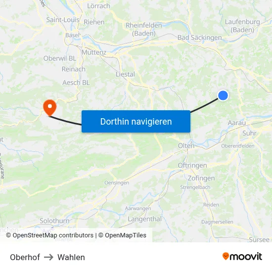 Oberhof to Wahlen map