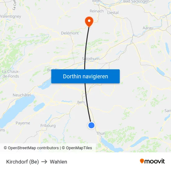 Kirchdorf (Be) to Wahlen map
