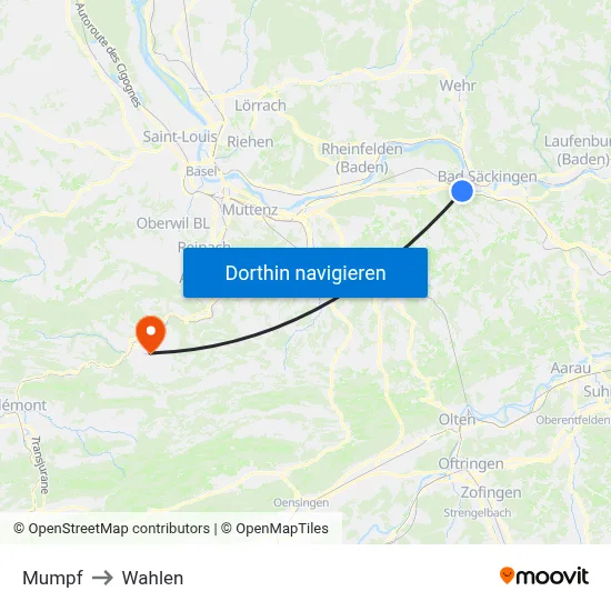 Mumpf to Wahlen map