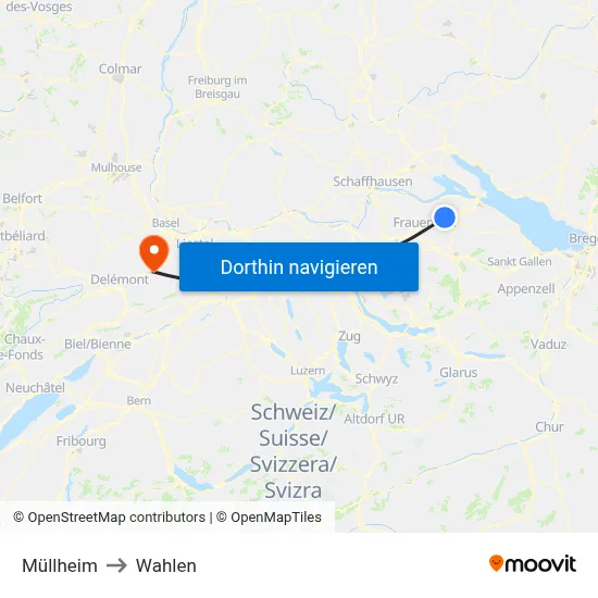 Müllheim to Wahlen map