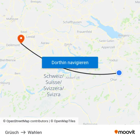 Grüsch to Wahlen map