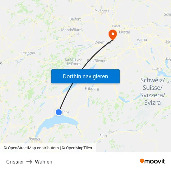 Crissier to Wahlen map