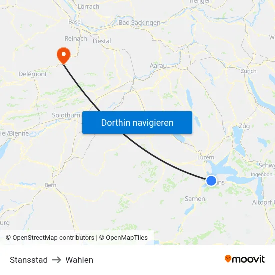 Stansstad to Wahlen map