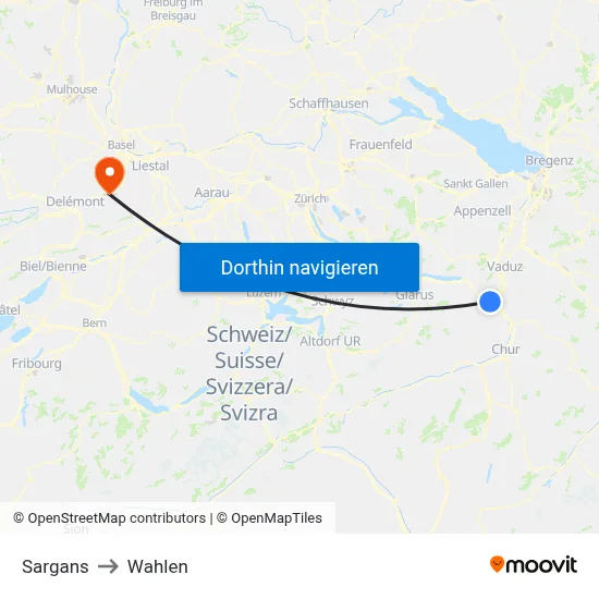Sargans to Wahlen map