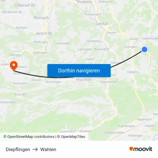 Diepflingen to Wahlen map