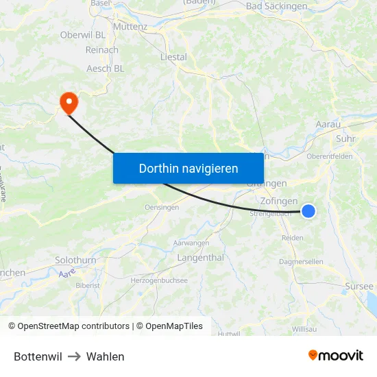 Bottenwil to Wahlen map