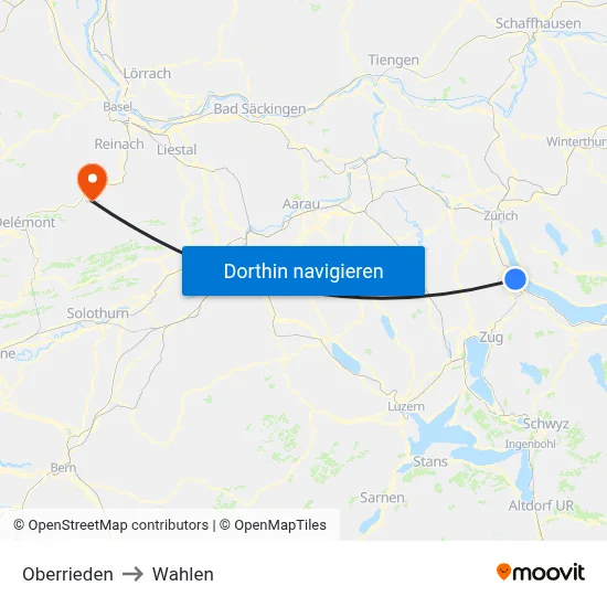 Oberrieden to Wahlen map