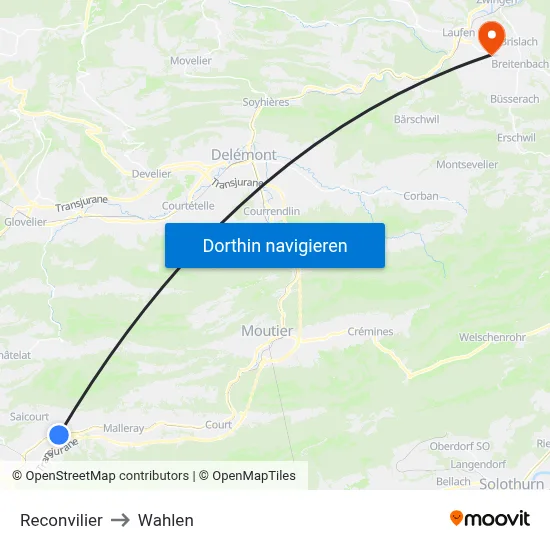Reconvilier to Wahlen map