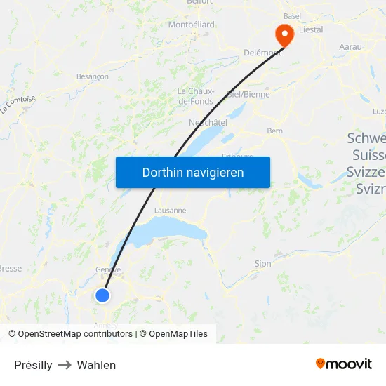 Présilly to Wahlen map